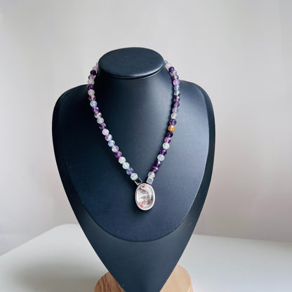 Colorful Gemstone Beaded Necklace with Faceted Crystal｜Handmade Hematite, Spirit Quartz & Fluorite Jewelry｜Unique Gift for Women