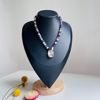 Colorful Gemstone Beaded Necklace with Faceted Crystal｜Handmade Hematite, Spirit Quartz & Fluorite Jewelry｜Unique Gift for Women