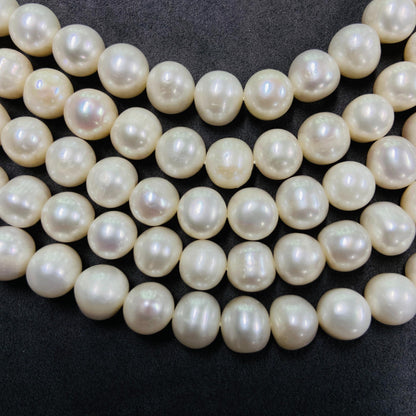 Natürliche große runde Süßwasserperlen | 10×10 mm · 39 cm · 48 g | Glatter Glanz | DIY-Armband-Halskettenzubehör | Luxuriöses Naturjuwel
