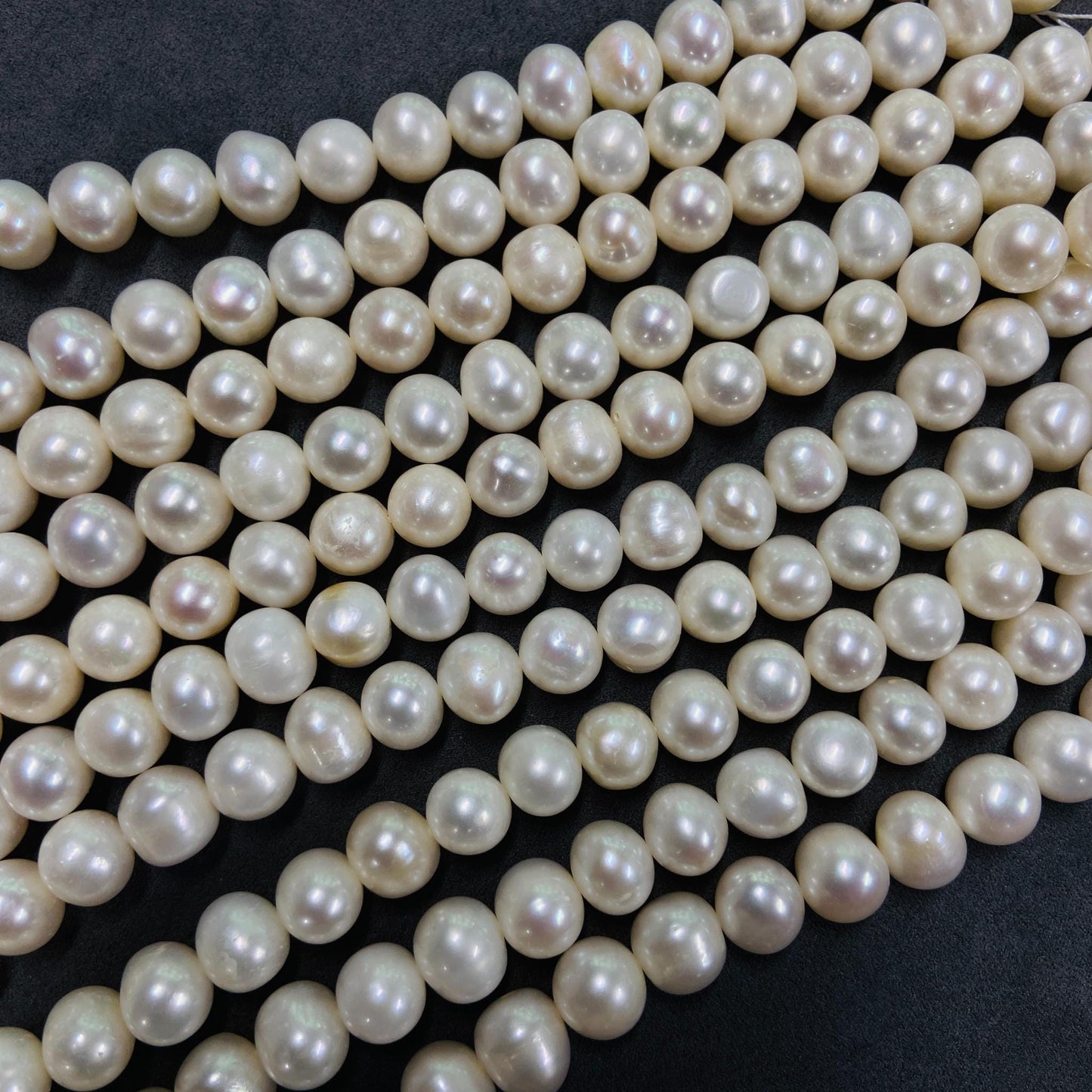 Natürliche große runde Süßwasserperlen | 10×10 mm · 39 cm · 48 g | Glatter Glanz | DIY-Armband-Halskettenzubehör | Luxuriöses Naturjuwel