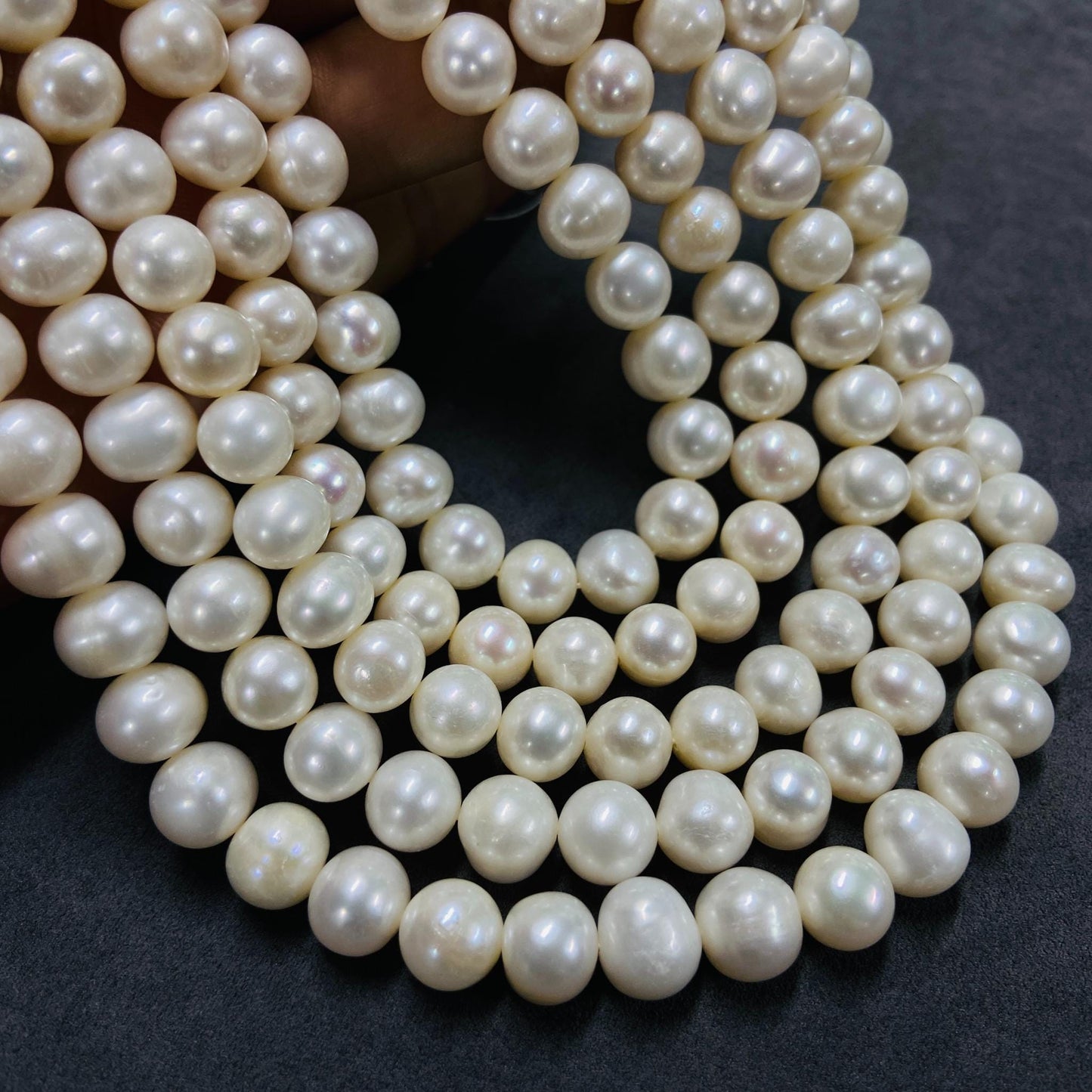 Natürliche große runde Süßwasserperlen | 10×10 mm · 39 cm · 48 g | Glatter Glanz | DIY-Armband-Halskettenzubehör | Luxuriöses Naturjuwel