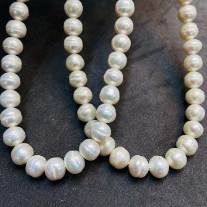Natürliche große ovale Süßwasserperlen | 10×7 mm · 40 cm · 52 g | Volles und glattes DIY-Armband-Halskettenzubehör | Luxusperle