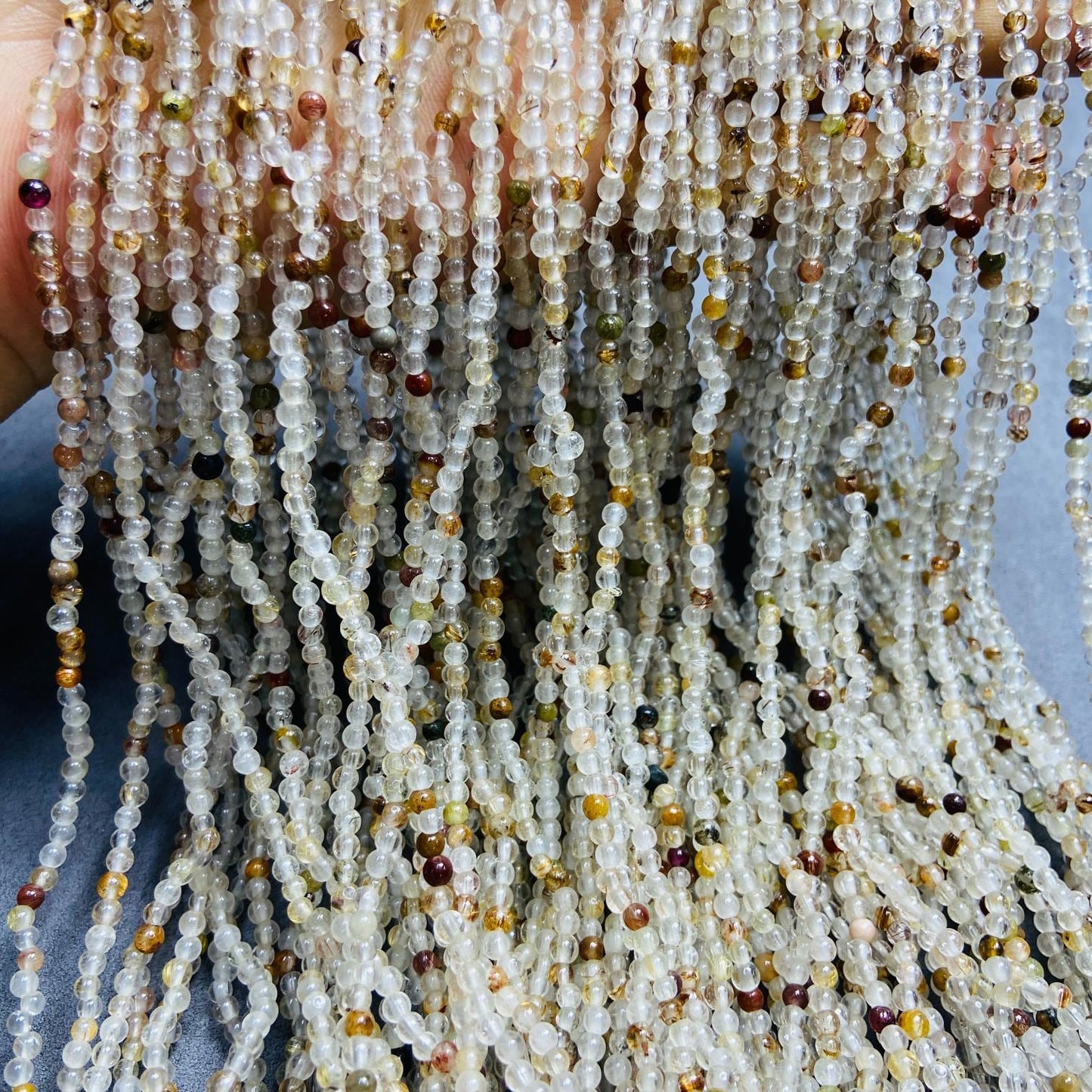 Natural Inclusion Quartz Loose Beads · 10 Strands 50 cm (3 mm, 6 g) · Unique Mineral Inclusions · DIY Bracelet & Necklace Making Supplies