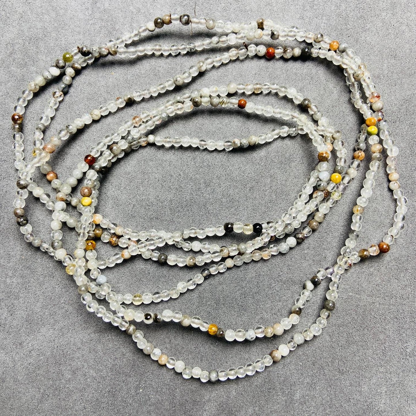 Natürliche Quarz-Perlen mit Einschlüssen lose | 3×3 mm·52 cm·7 g | DIY Armband‑ & Halsketten‑Material | Mineralische Einschlüsse