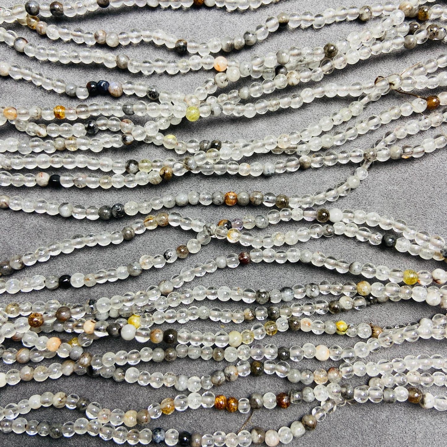 Natürliche Quarz-Perlen mit Einschlüssen lose | 3×3 mm·52 cm·7 g | DIY Armband‑ & Halsketten‑Material | Mineralische Einschlüsse