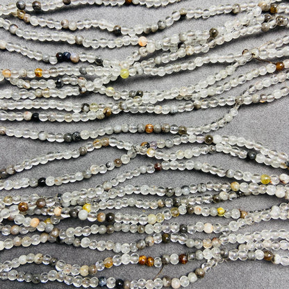 Natürliche Quarz-Perlen mit Einschlüssen lose | 3×3 mm·52 cm·7 g | DIY Armband‑ & Halsketten‑Material | Mineralische Einschlüsse