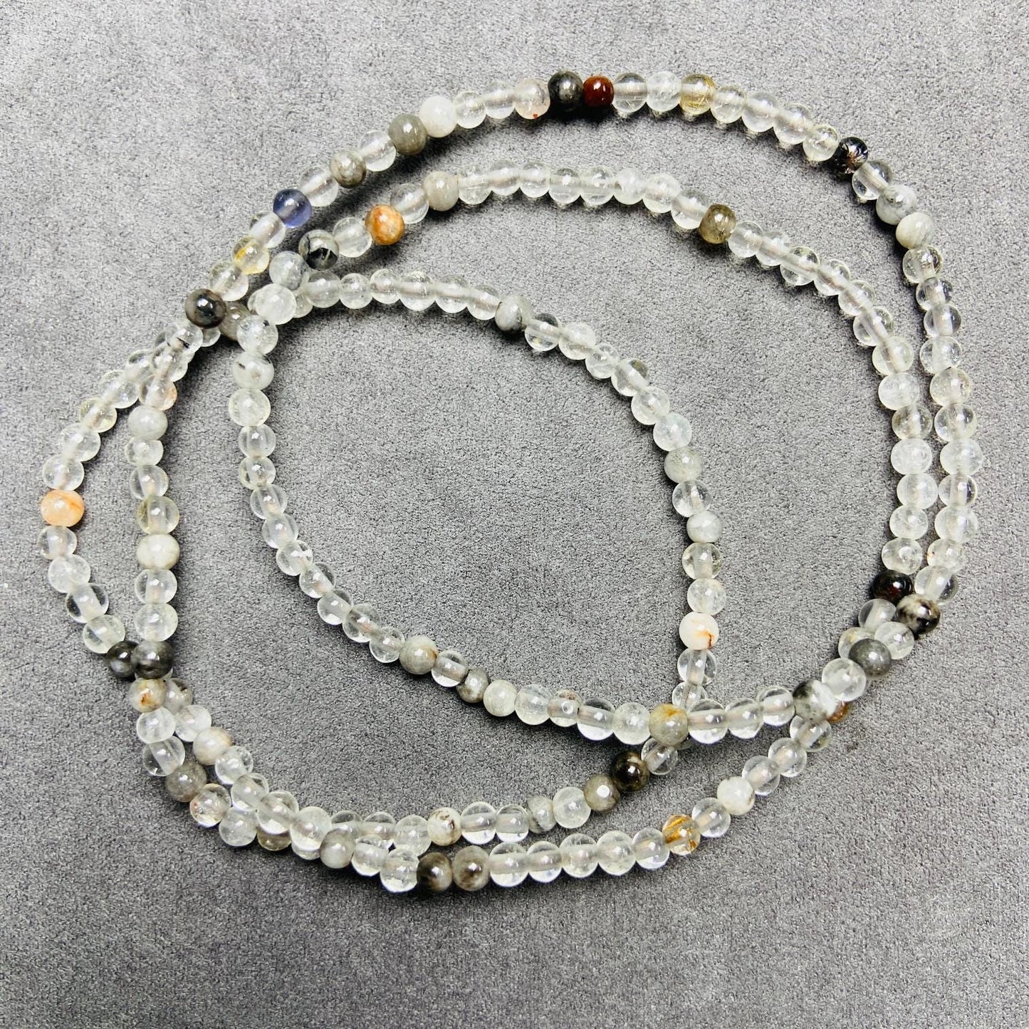 Natürliche Quarz-Perlen mit Einschlüssen lose | 3×3 mm·52 cm·7 g | DIY Armband‑ & Halsketten‑Material | Mineralische Einschlüsse