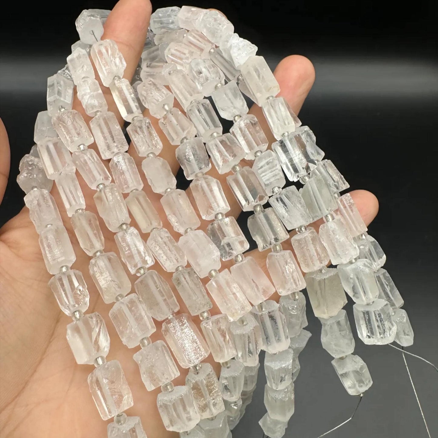 Natural Clear Quartz Tube Beads 7×11 mm · 38 cm Strand · Raw Crystal Beads for DIY Jewelry, Energy Healing & Home Décor