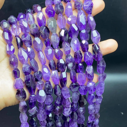 Natural Uruguay Amethyst Beads · 10×12mm Faceted Irregular Nuggets · 38cm Strand | Healing Crystal Jewelry Making | DIY Necklace Bracelet & Home Décor