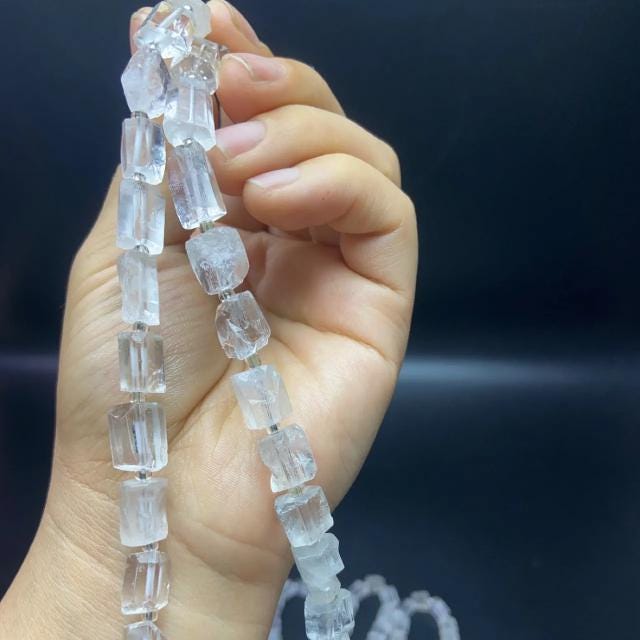 Natural Clear Quartz Cylinder Beads – Irregular Tube Gemstone Beads 8×12mm, 38cm Pre-Drilled Strand, for DIY Jewelry & Energy Healing