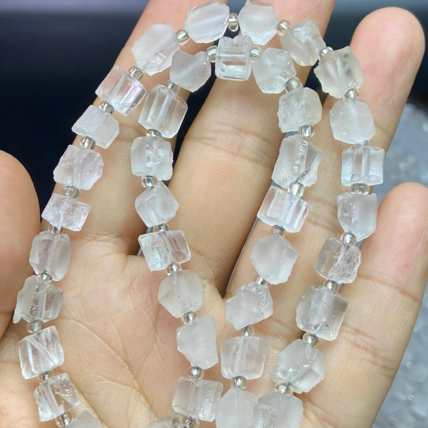 Natural Clear Quartz Cube Beads 7–8 mm · 38 cm Strand Pre-Drilled | DIY Jewelry, Energy Balance & Home Décor