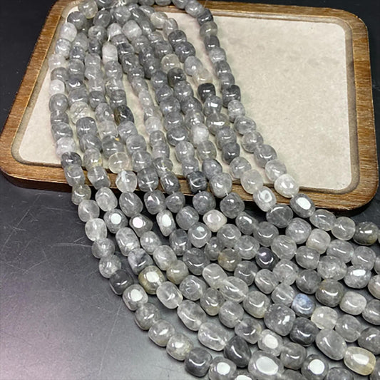 Natural Misty Grey Quartz Cube Beads · 11–12mm Faceted Irregular Beads · 38cm Pre-Drilled Strand | DIY Jewelry Making & Energy Healing