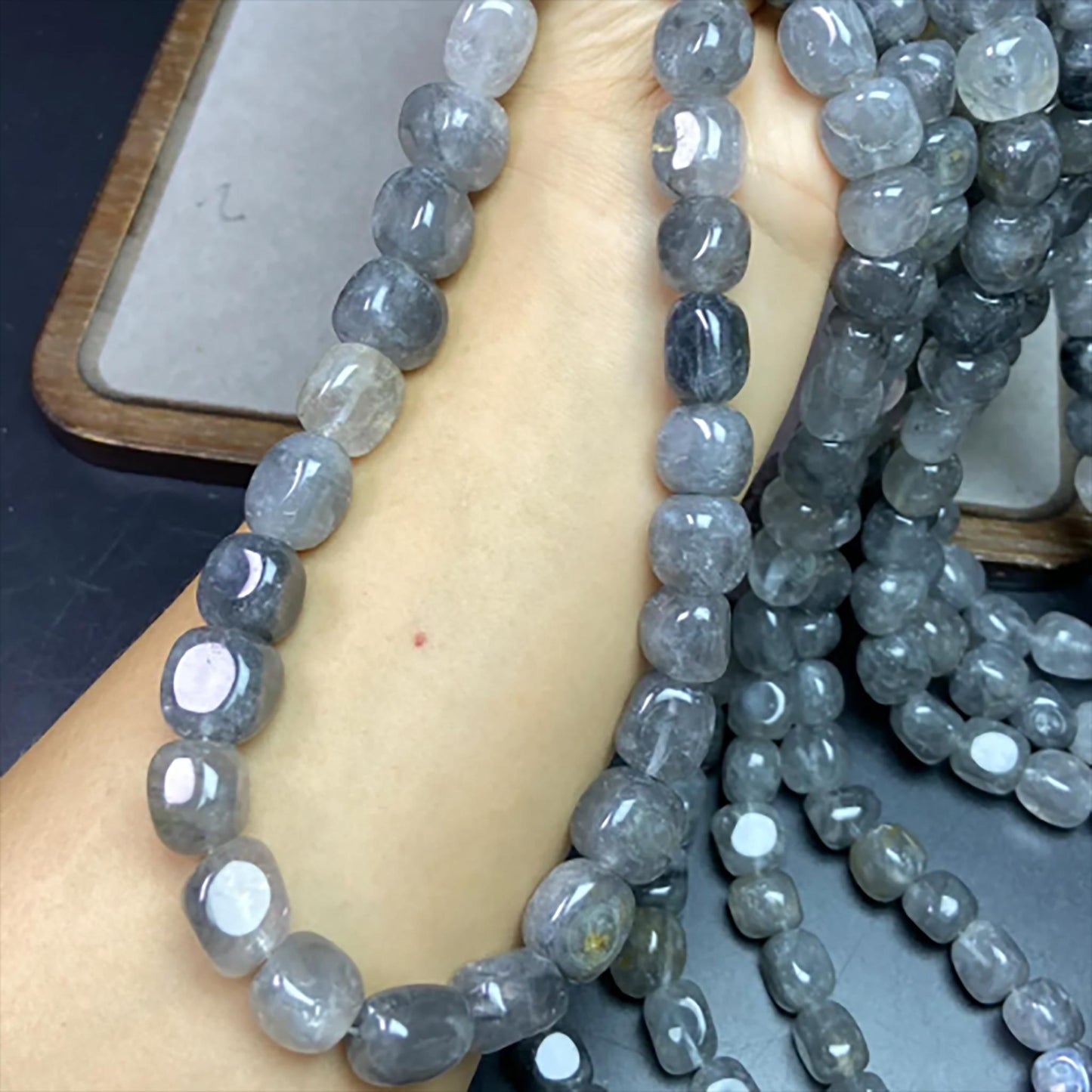 Natural Misty Grey Quartz Cube Beads · 11–12mm Faceted Irregular Beads · 38cm Pre-Drilled Strand | DIY Jewelry Making & Energy Healing
