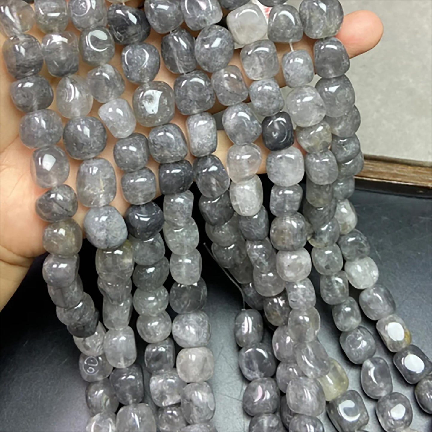 Natural Misty Grey Quartz Cube Beads · 11–12mm Faceted Irregular Beads · 38cm Pre-Drilled Strand | DIY Jewelry Making & Energy Healing
