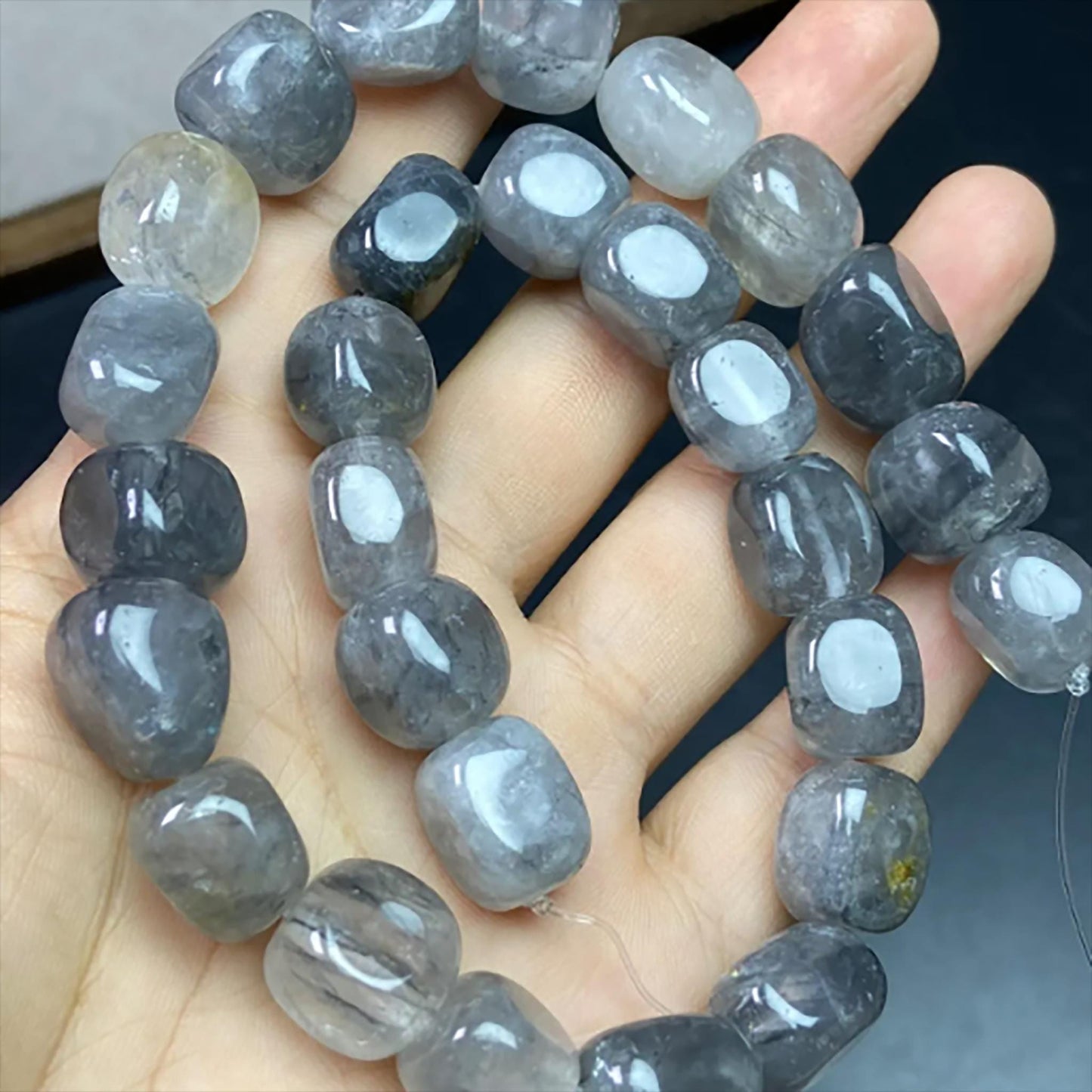 Natural Misty Grey Quartz Cube Beads · 11–12mm Faceted Irregular Beads · 38cm Pre-Drilled Strand | DIY Jewelry Making & Energy Healing