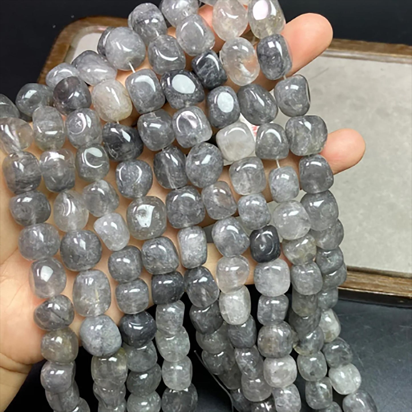 Natural Misty Grey Quartz Cube Beads · 11–12mm Faceted Irregular Beads · 38cm Pre-Drilled Strand | DIY Jewelry Making & Energy Healing
