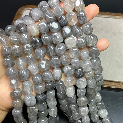 Natural Misty Grey Quartz Cube Beads · 11–12mm Faceted Irregular Beads · 38cm Pre-Drilled Strand | DIY Jewelry Making & Energy Healing
