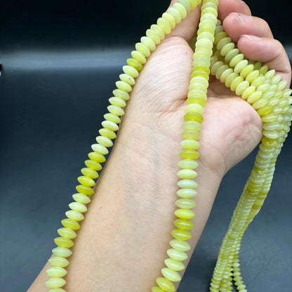 Natural Lemon Jade Disc Beads 8.5×3.9mm · 38cm Strand Pre-Drilled | Citrine-Yellow Glow for DIY Jewelry, Energy Boost & Home Décor