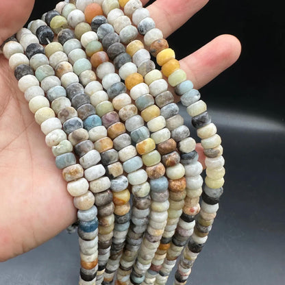 Earth-Tone Amazonite Spacer Beads | 8×5mm · 38cm Pre-Drilled Strand | Natural Green-White Veining | DIY Bracelet & Necklace Jewelry Making