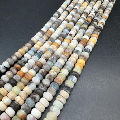 Earth-Tone Amazonite Spacer Beads | 8×5mm · 38cm Pre-Drilled Strand | Natural Green-White Veining | DIY Bracelet & Necklace Jewelry Making