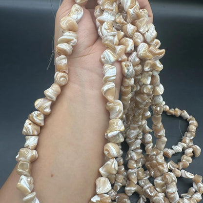 Natürliche Turritella-Muschelperlen 8–10 mm | Unregelmäßige DIY-Perlen für Armbänder und Halsketten | Ozeanenergie-Meditationsschmuckstrang 38–40 cm