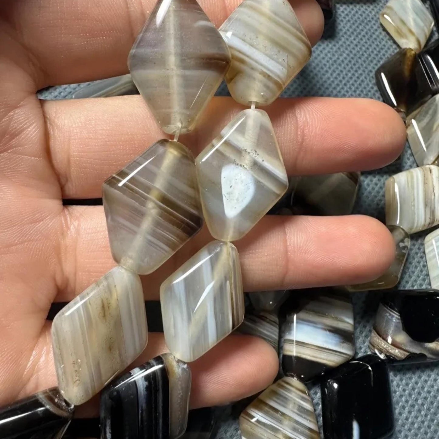 Natural Striped Agate Diamond Disc Beads · 18×25mm Large Hole | DIY Bracelet & Necklace Supplies | Boho Chakra Jewelry Making Accessories