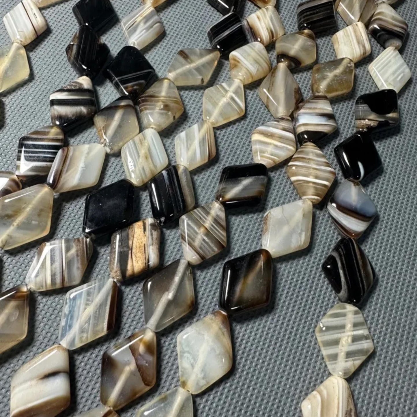Natural Striped Agate Diamond Disc Beads · 18×25mm Large Hole | DIY Bracelet & Necklace Supplies | Boho Chakra Jewelry Making Accessories