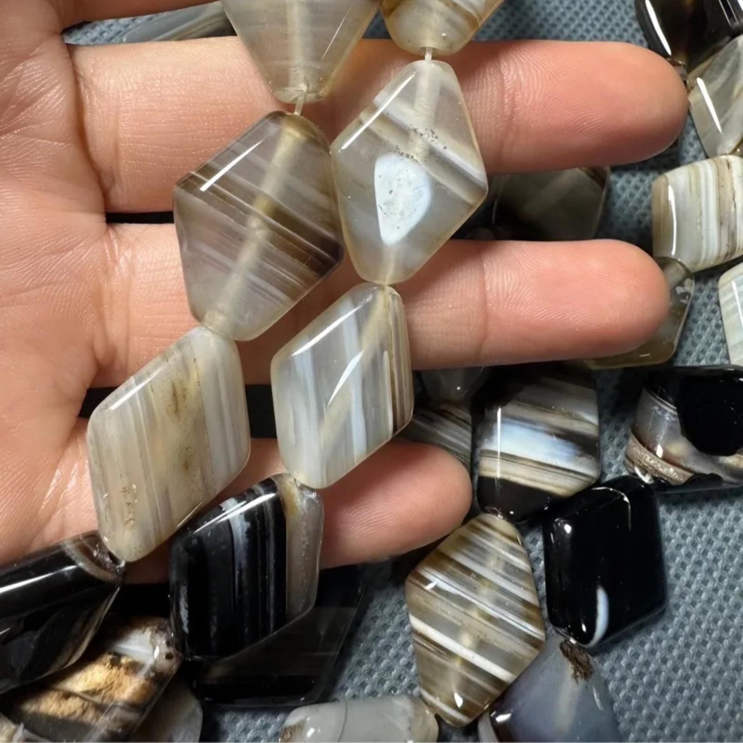 Natural Striped Agate Diamond Disc Beads · 18×25mm Large Hole | DIY Bracelet & Necklace Supplies | Boho Chakra Jewelry Making Accessories