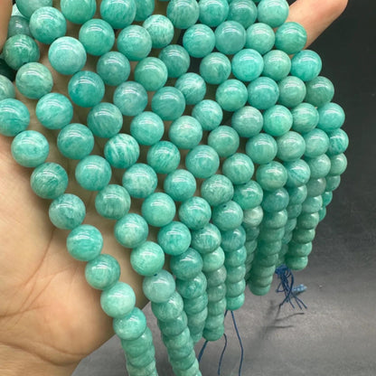 Natural Mozambique Amazonite Round Beads 8mm · 38cm Strand | Lagoon Green Gemstone Beads for DIY Bracelet, Necklace, Chakra & Meditation Jewelry