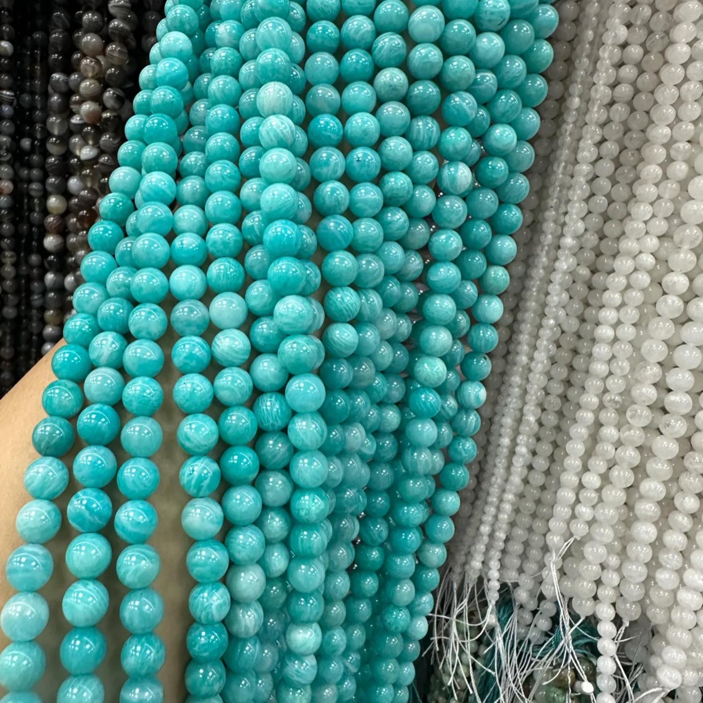 Natural Mozambique Amazonite Round Beads 8mm · 38cm Strand | Lagoon Green Gemstone Beads for DIY Bracelet, Necklace, Chakra & Meditation Jewelry
