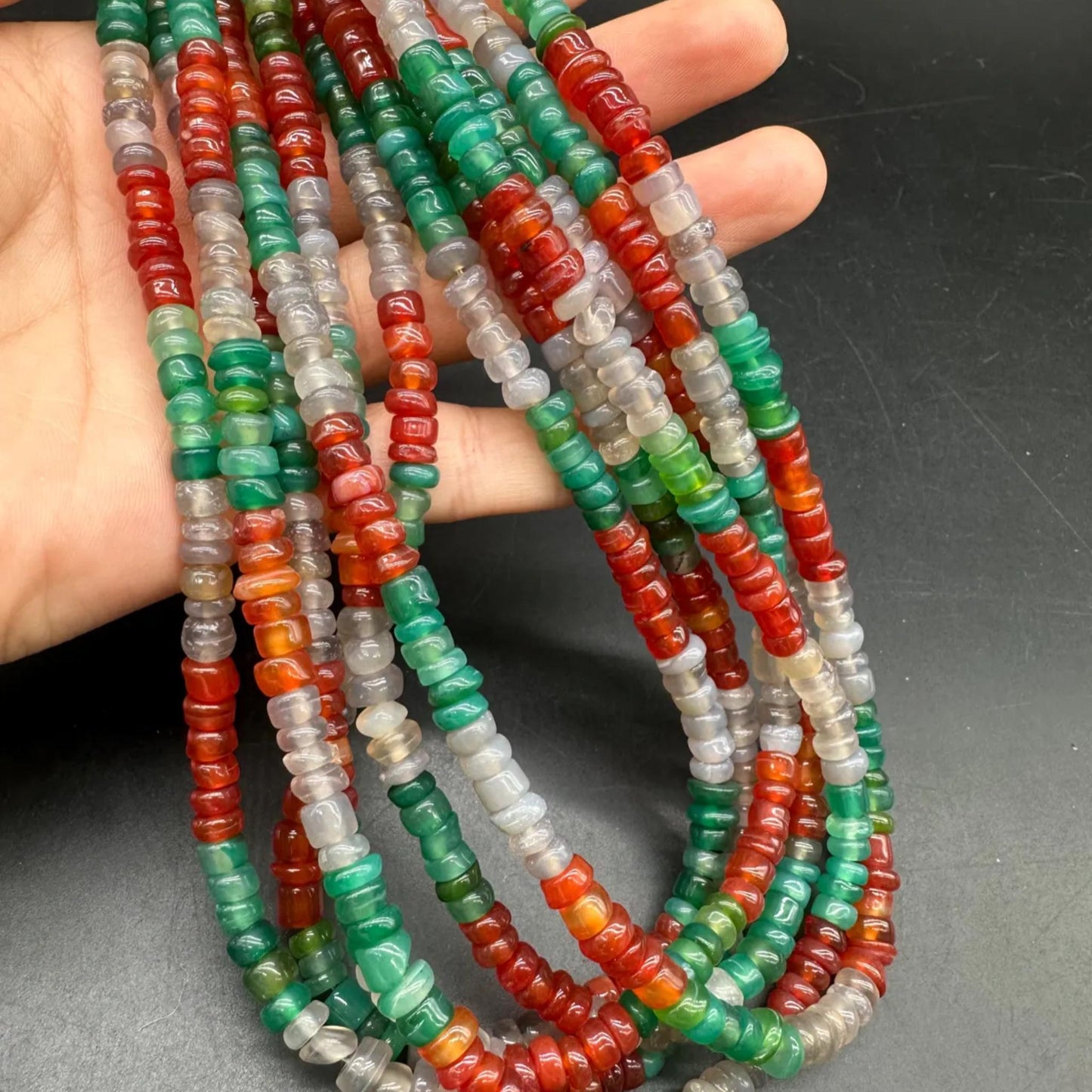 Natürliche mehrfarbige Achat-Scheibenperlen 6×3mm · 38cm Strang | Boho-Edelsteinperlen für selbstgemachte Armbänder, Halsketten, Chakra- und Meditationsschmuck