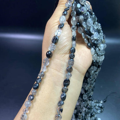 Natural Tourmalinated Quartz Rondelle Beads 6–8 mm · 38 cm Strand | DIY Bracelet & Necklace Making | Chakra Protection & Energy Healing Crystals