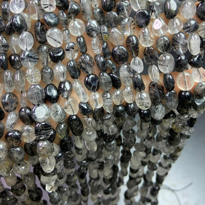 Natural Tourmalinated Quartz Rondelle Beads 6–8 mm · 38 cm Strand | DIY Bracelet & Necklace Making | Chakra Protection & Energy Healing Crystals