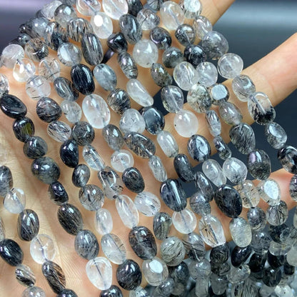 Natural Tourmalinated Quartz Rondelle Beads 6–8 mm · 38 cm Strand | DIY Bracelet & Necklace Making | Chakra Protection & Energy Healing Crystals