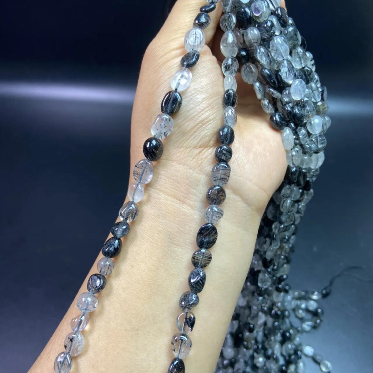 Natural Tourmalinated Quartz Rondelle Beads 6–8 mm · 38 cm Strand | DIY Bracelet & Necklace Making | Chakra Protection & Energy Healing Crystals