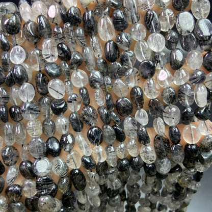 Natural Tourmalinated Quartz Rondelle Beads 6–8 mm · 38 cm Strand | DIY Bracelet & Necklace Making | Chakra Protection & Energy Healing Crystals