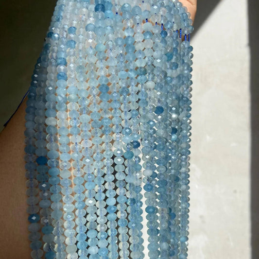 Natural Aquamarine Faceted Rondelle Beads 5.8×4mm · 38cm Strand | Clear Ocean Blue Gemstone Beads for DIY Bracelet, Necklace & Chakra Meditation