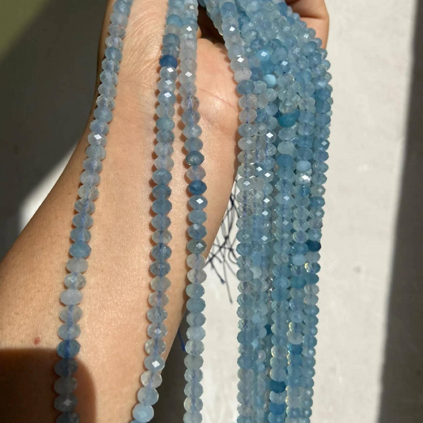 Natural Aquamarine Faceted Rondelle Beads 5.8×4mm · 38cm Strand | Clear Ocean Blue Gemstone Beads for DIY Bracelet, Necklace & Chakra Meditation