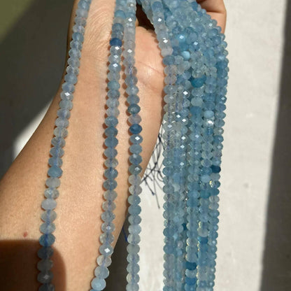 Natural Aquamarine Faceted Rondelle Beads 5.8×4mm · 38cm Strand | Clear Ocean Blue Gemstone Beads for DIY Bracelet, Necklace & Chakra Meditation
