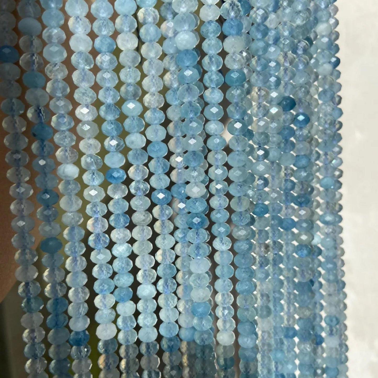 Natural Aquamarine Faceted Rondelle Beads 5.8×4mm · 38cm Strand | Clear Ocean Blue Gemstone Beads for DIY Bracelet, Necklace & Chakra Meditation