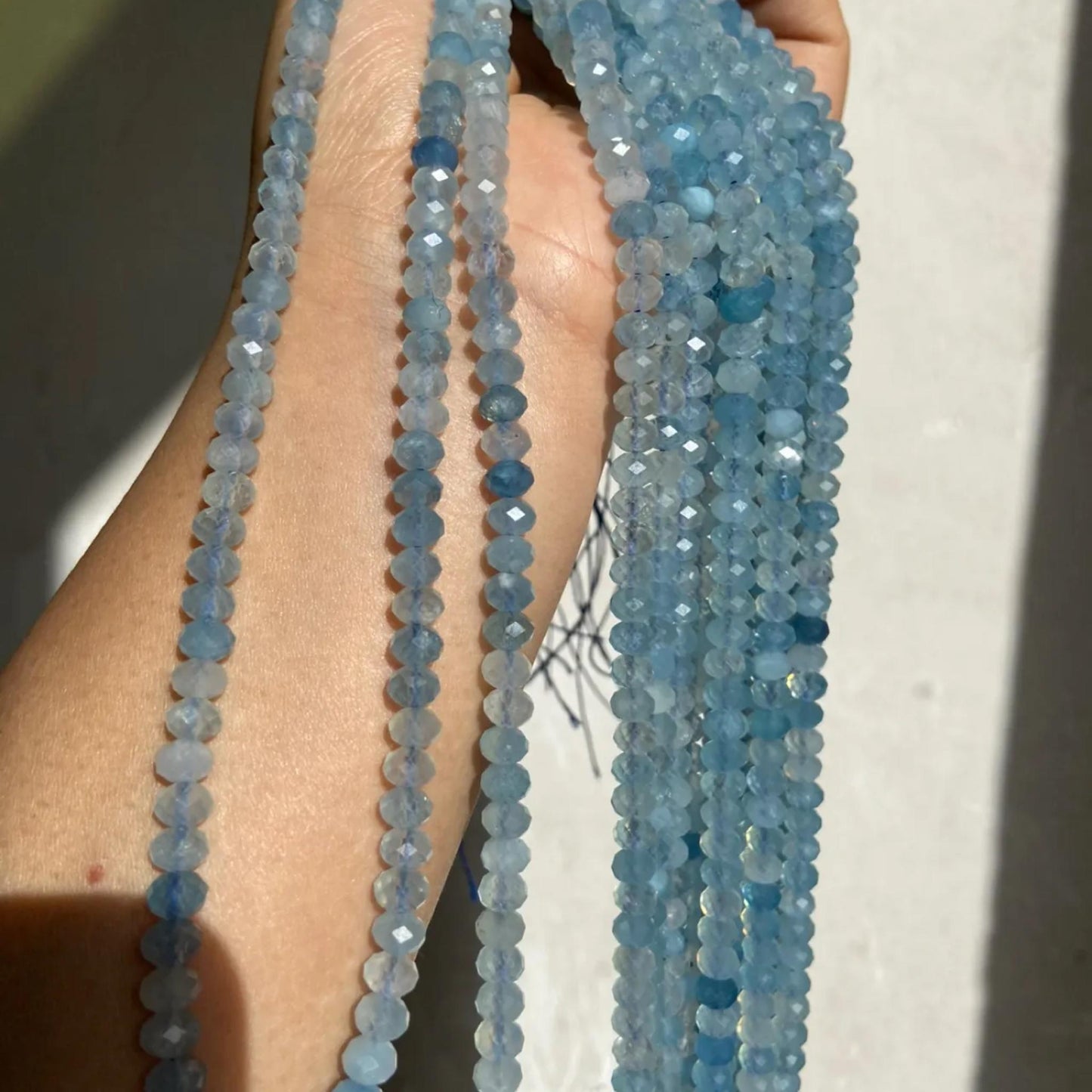 Natural Aquamarine Faceted Rondelle Beads 5.8×4mm · 38cm Strand | Clear Ocean Blue Gemstone Beads for DIY Bracelet, Necklace & Chakra Meditation