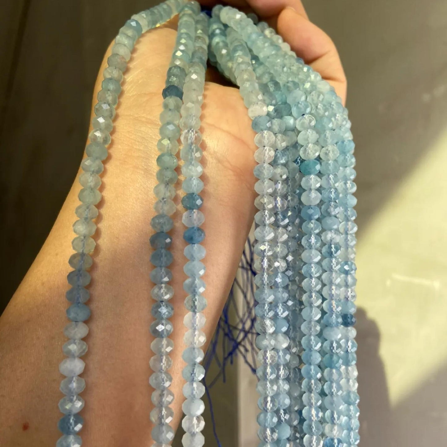 Natural Aquamarine Faceted Rondelle Beads 5.8×4mm · 38cm Strand | Clear Ocean Blue Gemstone Beads for DIY Bracelet, Necklace & Chakra Meditation