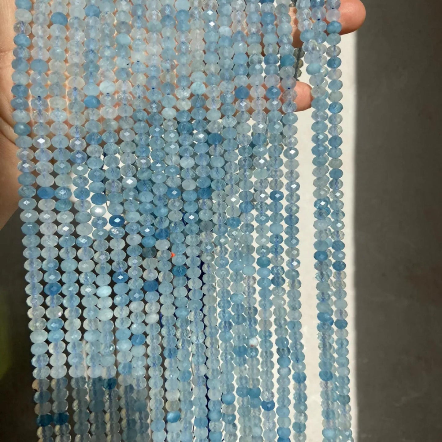Natural Aquamarine Faceted Rondelle Beads 5.8×4mm · 38cm Strand | Clear Ocean Blue Gemstone Beads for DIY Bracelet, Necklace & Chakra Meditation