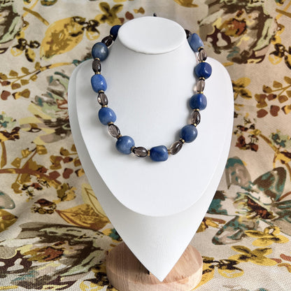 Chunky Blue Beaded Necklace | Handmade Boho Choker 45 cm | Summer Statement Jewelry, Ocean-Inspired Gift for Her, Festival Style