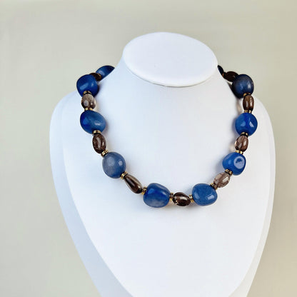 Chunky Blue Beaded Necklace | Handmade Boho Choker 45 cm | Summer Statement Jewelry, Ocean-Inspired Gift for Her, Festival Style