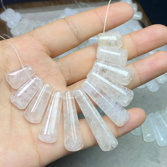 Natural White Quartz Fan Pendants 11pcs Set · 8×6mm Faceted Clear Beads | Sparkling DIY Necklace, Earring & Chakra Energy Charms