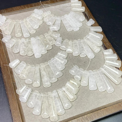 Natural White Quartz Fan Pendants 11pcs Set · 8×6mm Faceted Clear Beads | Sparkling DIY Necklace, Earring & Chakra Energy Charms