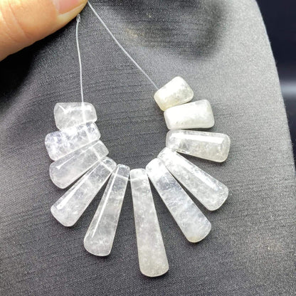Natural White Quartz Fan Pendants 11pcs Set · 8×6mm Faceted Clear Beads | Sparkling DIY Necklace, Earring & Chakra Energy Charms