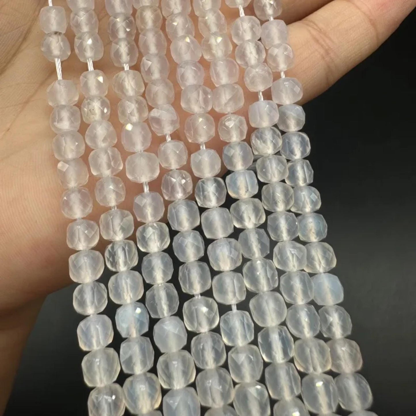 Natural Frosted White Agate Cube Beads 5.5 mm · 38 cm Strand (~60 pcs) | Milky Crystal Elegance for DIY Bracelet, Necklace & Home Décor