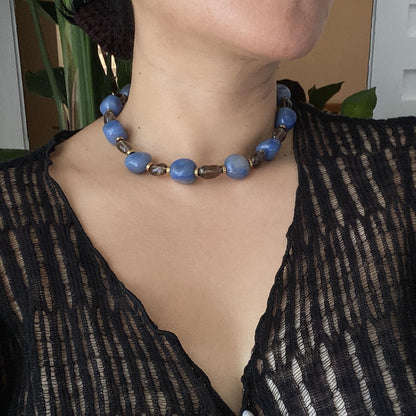 Chunky Blue Beaded Necklace | Handmade Boho Choker 45 cm | Summer Statement Jewelry, Ocean-Inspired Gift for Her, Festival Style